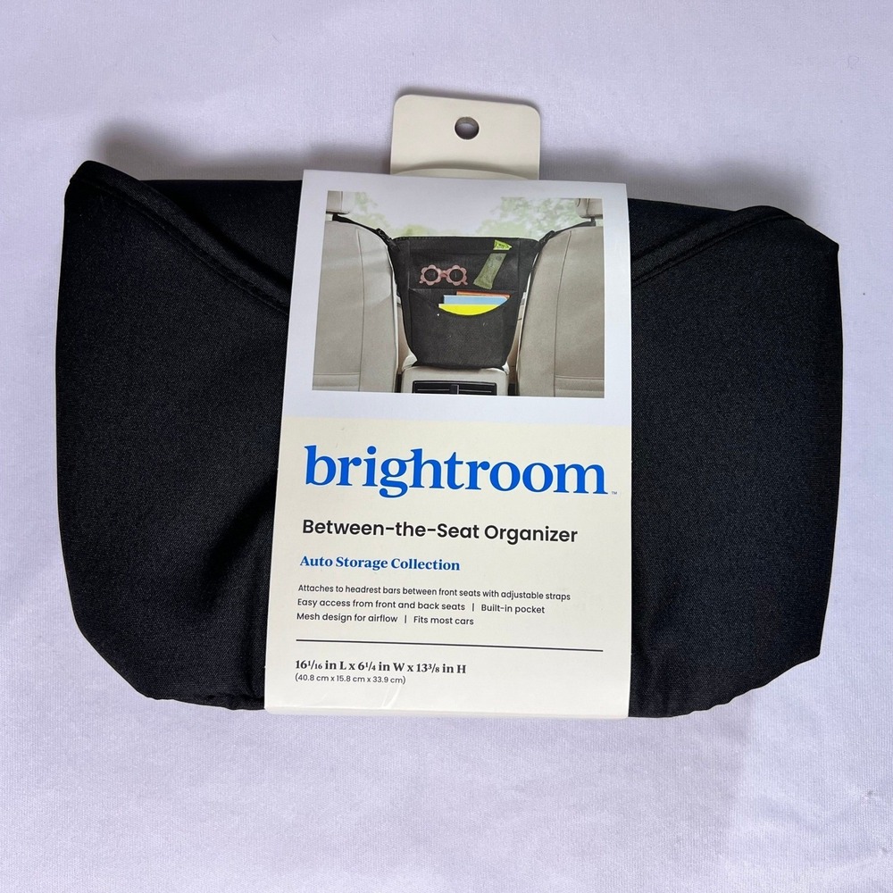 Brightroom Between-the-Seat Car Organizer Auto Storage Black Mesh Adjustable